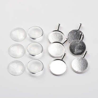 Поделки пузырь медальон решения, литые настройки ободка подвески кабошона и прозрачное стекло кабошоны, плоско-круглые