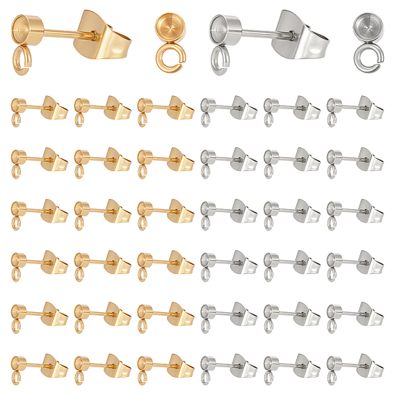 40 шт. 2 цвета 304 детали серьги-гвоздики из нержавеющей стали, с петлей и ушной гайкой / серьгами