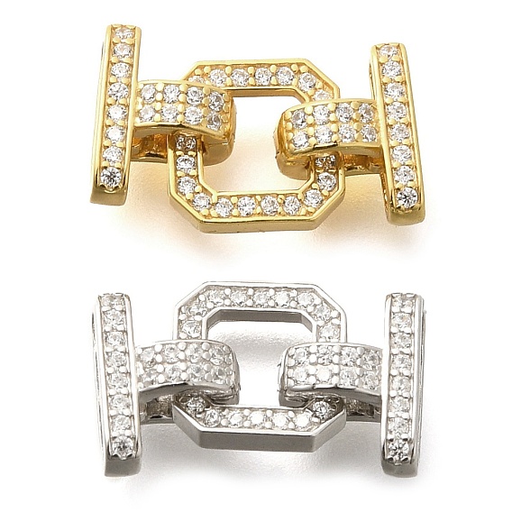 925 Sterling Silver Micro Pave Clear Cubic Zirconia Fold Over Clasps, Square