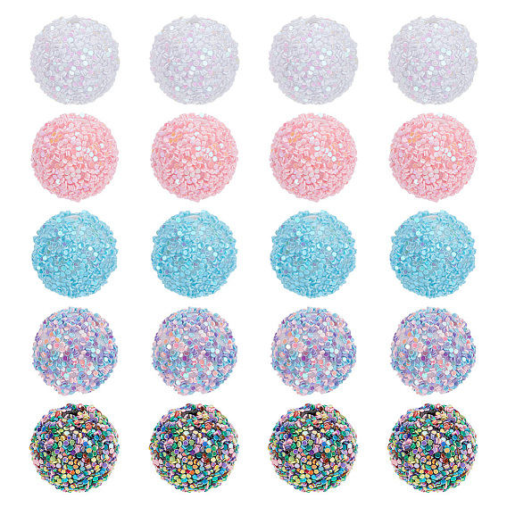 20 шт 5 цвета акриловые бусины, блеск бисера, с блестками / пайеткой, круглые