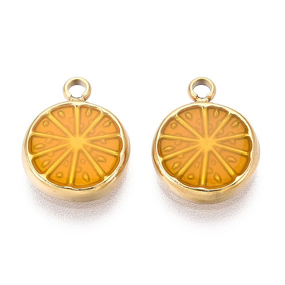 304 нержавеющей стальной эмали подвески, оранжевые прелести, ионное покрытие (ip), реальный 18 k позолоченный