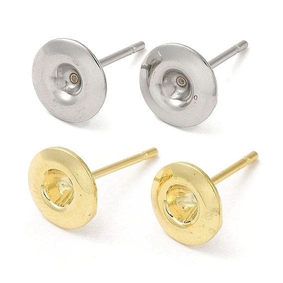 Плоские круглые 201 серьги-гвоздики из нержавеющей стали, закрепка сережек со 304 штифтами из нержавеющей стали