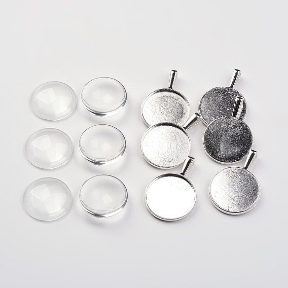 Поделки пузырь медальон решения, литые настройки ободка подвески кабошона и прозрачное стекло кабошоны, плоско-круглые
