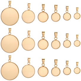 24Pcs 6 Styles 304 Stainless Steel Pendant Cabochon Settings, Flat Round Charms, Ion Plating(IP)