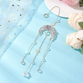 Натуральные бусины из аметрина, стеклянные бусины и латунные подвесные ловцы солнца, с 304 кабельными цепочками из нержавеющей стали, для садовых оконных украшений, луна