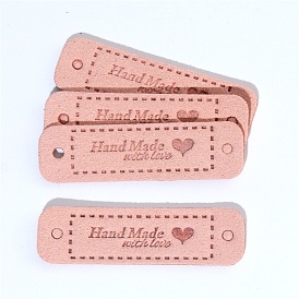 Mikrofaser-Lederetiketten, handgemachtes geprägtes Etikett, mit Löchern, für DIY Jeans, , , Hutzubehör, Rechteck mit Wort handgefertigt