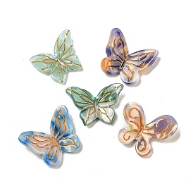 Cellulose Acetate(Resin) Pendants, Metal Enlaced Butterfly Charms