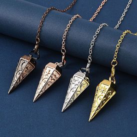 Rack Plating Brass Cone Dowsing Pendulum Pendants, with Cable Chain & Lobster Claw Clasps