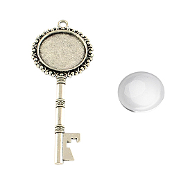 Pendant Making Sets, with Alloy Pendant Cabochon Settings and Glass Cabochons, Key, Cadmium Free & Lead Free