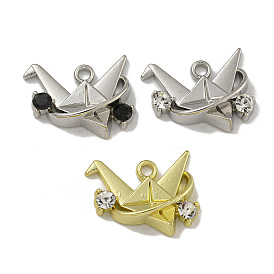 Rack Plating Alloy Pendant, with Rhinestone, Lead Free & Cadmium Free, Origami Crane