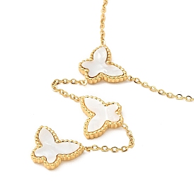 Synthetic Shell Butterfly Pendants Lariat Necklace, Ion Plating(IP) 304 Stainless Steel Y Necklace for Women