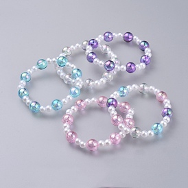 Pulseras de acrílico transparente imitación perla estiramiento niños, con cuentas de acrílico transparente, rondo