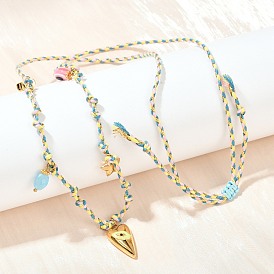 304 подвеска в виде сердца из нержавеющей стали с желтой эмалью, регулируемые ожерелья из хлопкового шнура, со стеклом и лэмпворком, ионное покрытие (ip)