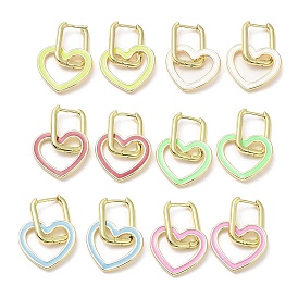 Enamel Heart Dangle Hoop Earrings, Real 18K Gold Plated Brass Earrings, Lead Free & Cadmium Free