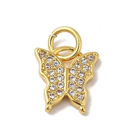 Brass Micro Pave Cubic Zirconia Pendants, Lead Free & Cadmium Free, Long-Lasting Plated, Butterfly