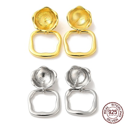 925 hallazgos de aretes de plata esterlina, arete colgante cuadrado irregular, con sello s925, por medio perforó perlas