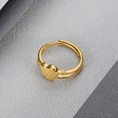 Heart Titanium Steel Adjustable Ring, Love Inspire Feath Word Finger Ring