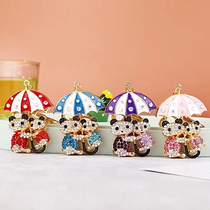 Alloy with Rhinestone Keychain for Women, Umbrella with Bear
