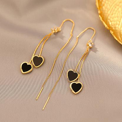 Brass & Acrylic Heart Dangle Ear Thread for Women