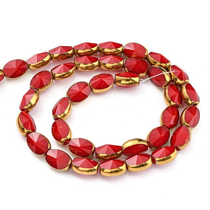 Electroplate Glass Beads Strands, with Golden Plated Edge, Faceted Oval