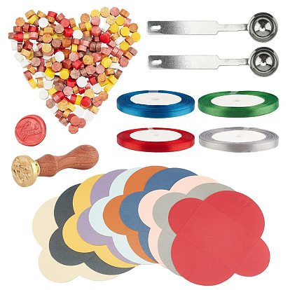 DIY Wax Seal Stamp Kits, Including Sealing Wax Particles, Mini Paper Envelopes, Brass Wax Seal Stamp and Single Face Satin Ribbon