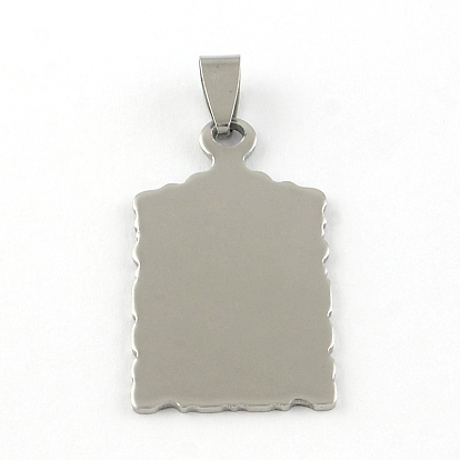 Rectangle 304 Stainless Steel Mirror Polished Finish Stamping Blank Tag Pendants, One Side Polishing, 38x20x1mm, Hole: 7x3mm