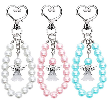 Valentine's Day Plastic Pearl Angel Pendant Decorations, with Alloy Key Chains