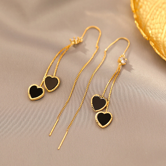 Brass & Acrylic Heart Dangle Ear Thread for Women