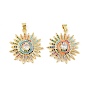 Brass Micro Pave Cubic Zirconia Pendants, Cadmium Free & Nickel Free & Lead Free, Real 18K Gold Plated, Sun