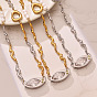 304 Stainless Steel Pave Clear Cubic Zirconia Horse Eye Pendant Wavy Bar Link Chain Necklaces with Natural Freshwater Pearls for Women, White