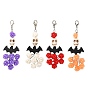 Halloween Synthetic Turquoise Skull & Wood Bat & Resin Rose Pendant Decorations, with Zinc Alloy Lobster Claw Clasps