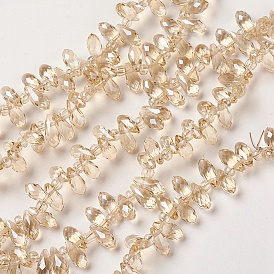 Electroplate Glass Beads Strands, Top Drilled Beads, Full Rainbow Plated, Faceted, Teardrop