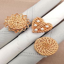 Handmade vintage rattan round cake napkin ring woven napkin ring straw woven peach heart pearl napkin buckle