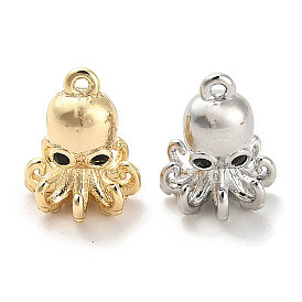 Brass Micro Pave Black Cubic Zirconia Charms, Octopus