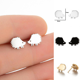 304 Stainless Steel Hedgehog Stud Earrings, Animal Asymmetrical Earrings for Women