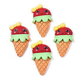 Opaque Resin Cabochons, Rubberized Style, Imitation Food, Ice Cream Cone with Bowknot