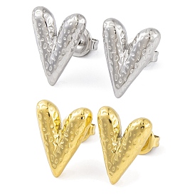 Ion Plating(IP) 304 Stainless Steel Stud Earrings for Women, Texture Heart