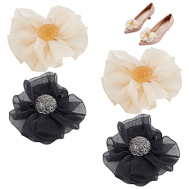 2 пары 2 цвета пряжки для обуви из сплава, съемное украшение для обуви из органзы, цветок