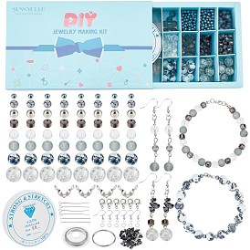 SUNNYCLUE 865Pieces DIY Glass Jewelry Kits, Including Round Beads, Gemstone Chip Beads, Alloy Lobster Claw Clasps, Brass Earring Hooks & Bead Tips & Crimp Beads