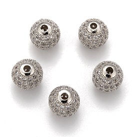 Perlas de circonio cúbico, con fornituras de latón, rondo, Claro