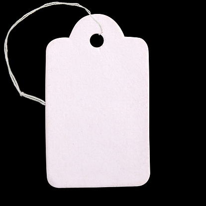 Rectangle Blank Hang tag, Jewelry Display Paper Price Tags, with Cotton Threads, 26x16x0.2mm, Hole: 2mm, 500pcs/bag