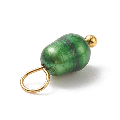 Dyed Natural Cultured Freshwater Pearl Rice Charms, with Brass Ball Head Pins, Mixed Color