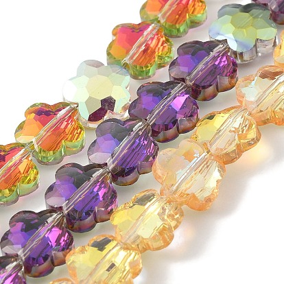 Стеклянные бусины с гальваническим покрытием , с половиным покрытием, граненые, цветка сливы