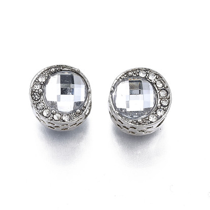 Rack Plating Alloy European Beads, with Resin and Crystal Rhinestone, Large Hole Beads, Cadmium Free & Lead Free, Column with Star