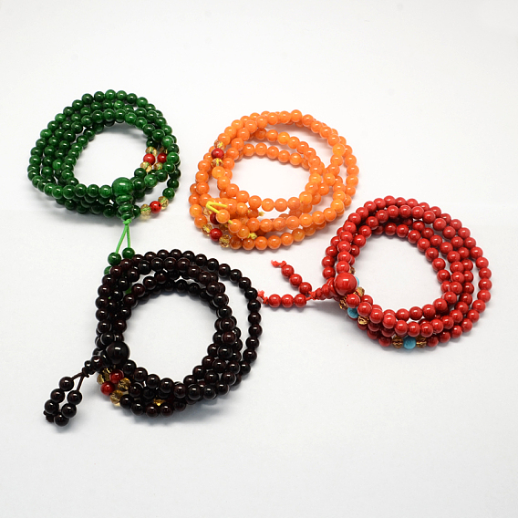 4-Loop Wrap Buddha Meditation Yellow Jade Beaded Bracelets, Buddhist Necklaces, 720x6mm, 108pcs/strand, about 28.3 inch