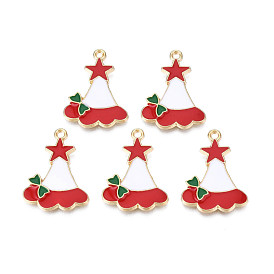 Rack Plating Alloy Enamel Charms, Cadmium Free & Nickel Free & Lead Free, Light Gold, Christmas Hat with Star