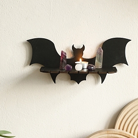 Halloween Wooden Bat Shelf for Crystals, Witchcraft Floating Wall Shelf, Candle Holder