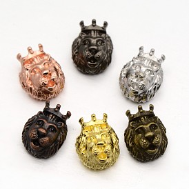 3d Lion King глава сплава бусины, стойки покрытие, 14x11x8 мм, отверстие : 2 мм
