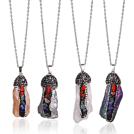 Collier pendentif pépite de pierres précieuses mélangées brutes avec strass, collier thème chakra yoga avec chaînes en alliage pour femme