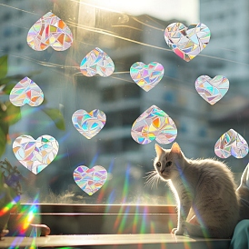 Heart Rainbow Prism Electrostatic Window Stickers, PVC Anti Collision Stickers, for Windows, Glass Doors, Mirrors Decorations